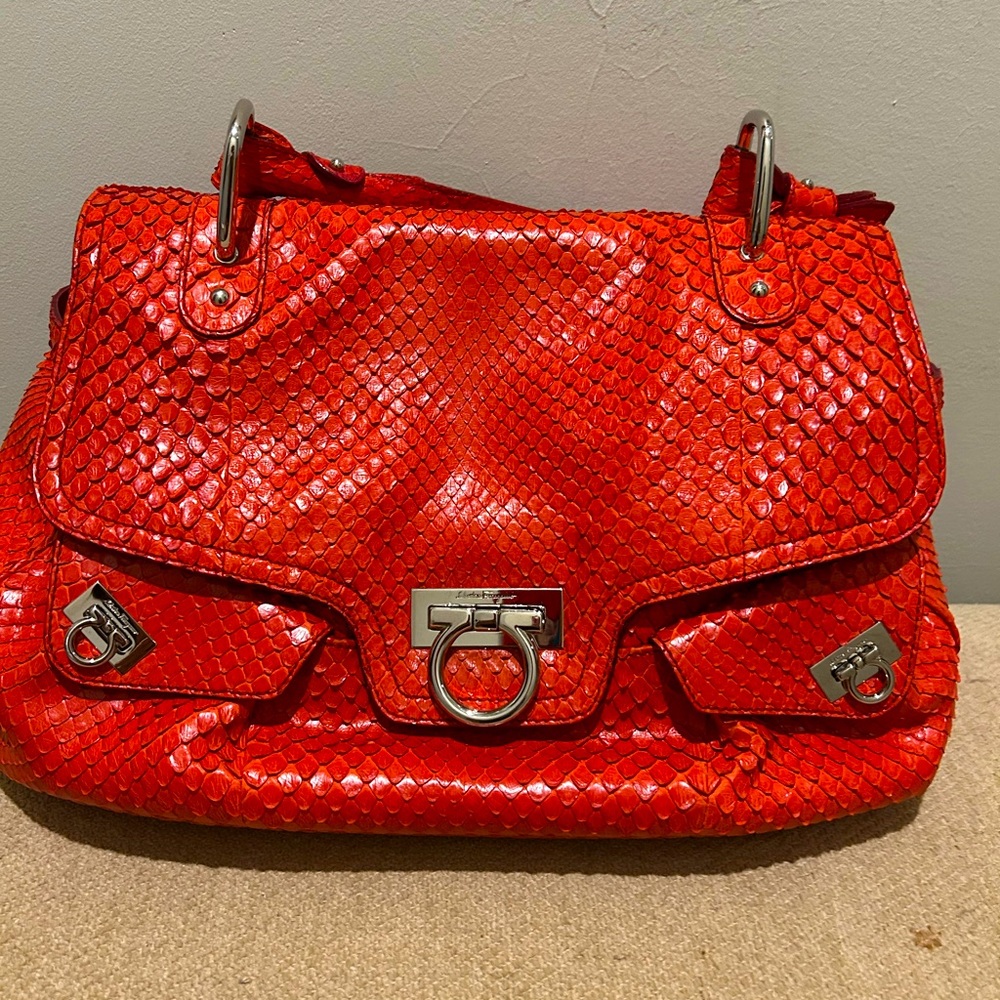 Salvatore Ferragamo limited edition snake skin (Anaconda) shoulder bag.